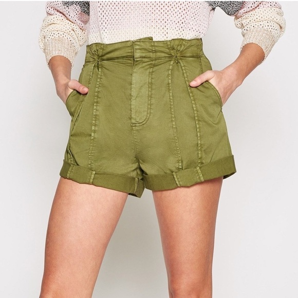 Joie Pants - JOIE Xandria olive green paper bag high waist shorts